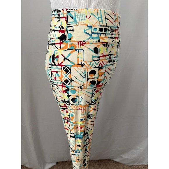 LuLaRoe Women's Cream Colorful Aztec/Abstract Print Stretch Leggings One Size - Picture 4 of 9